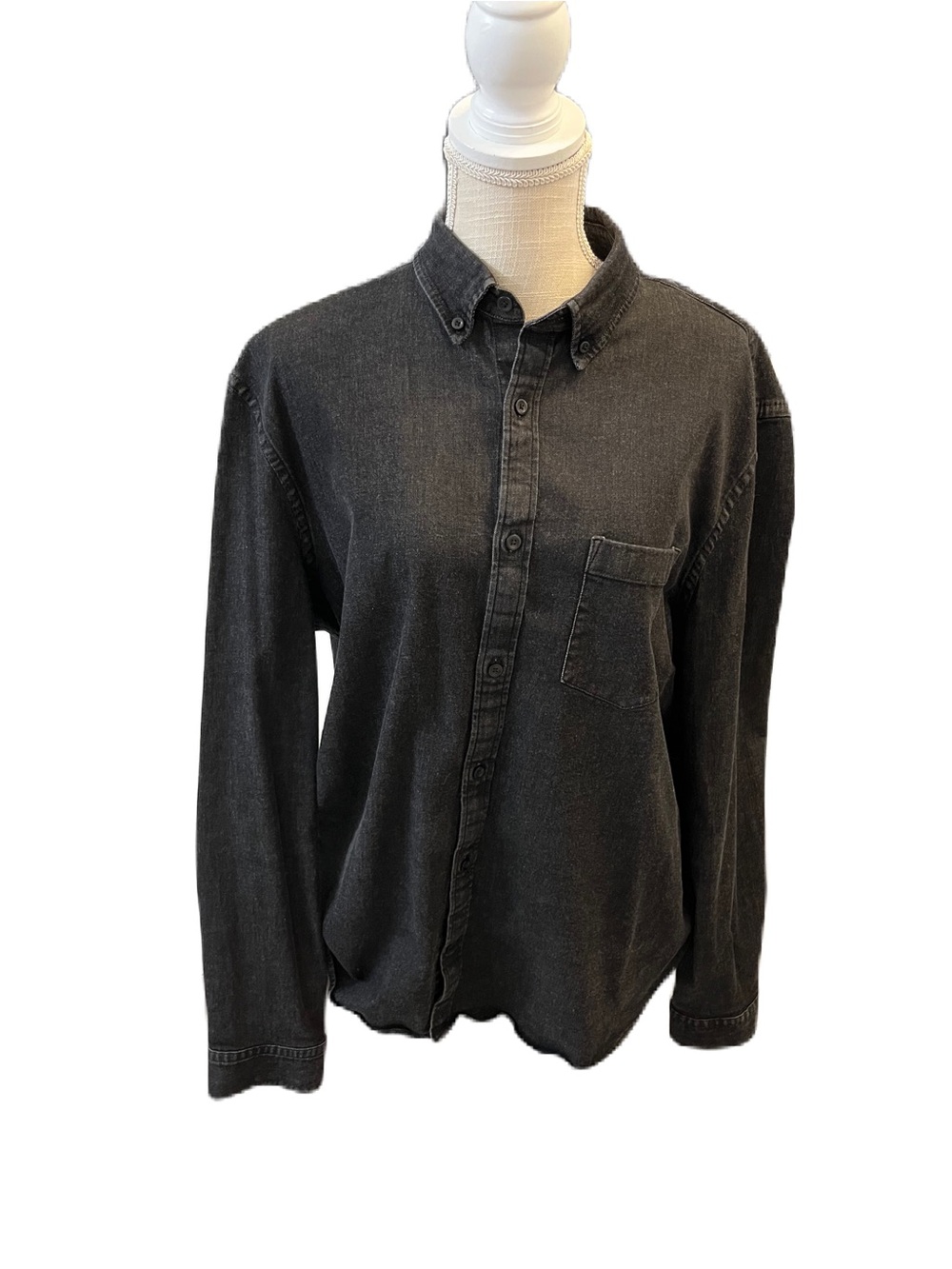 Men's Charcoal Button-Down Shirt - Classic Long Sleeve Mens XL